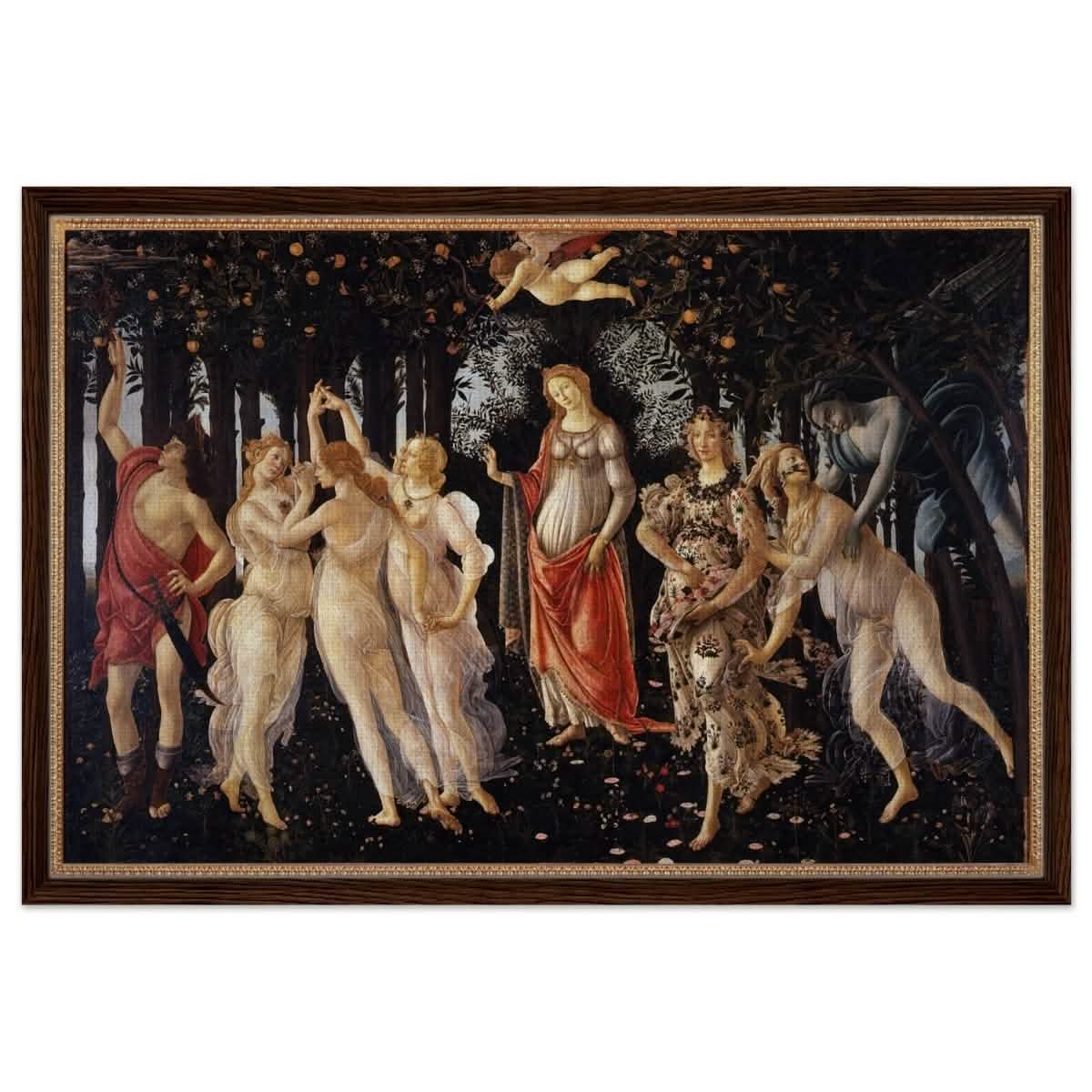 La Primavera by Sandro Botticelli | Primavera | Vintage Art wall art print - Framed Canvas - 60x90 cm / 24x36″ - Dark wood frame