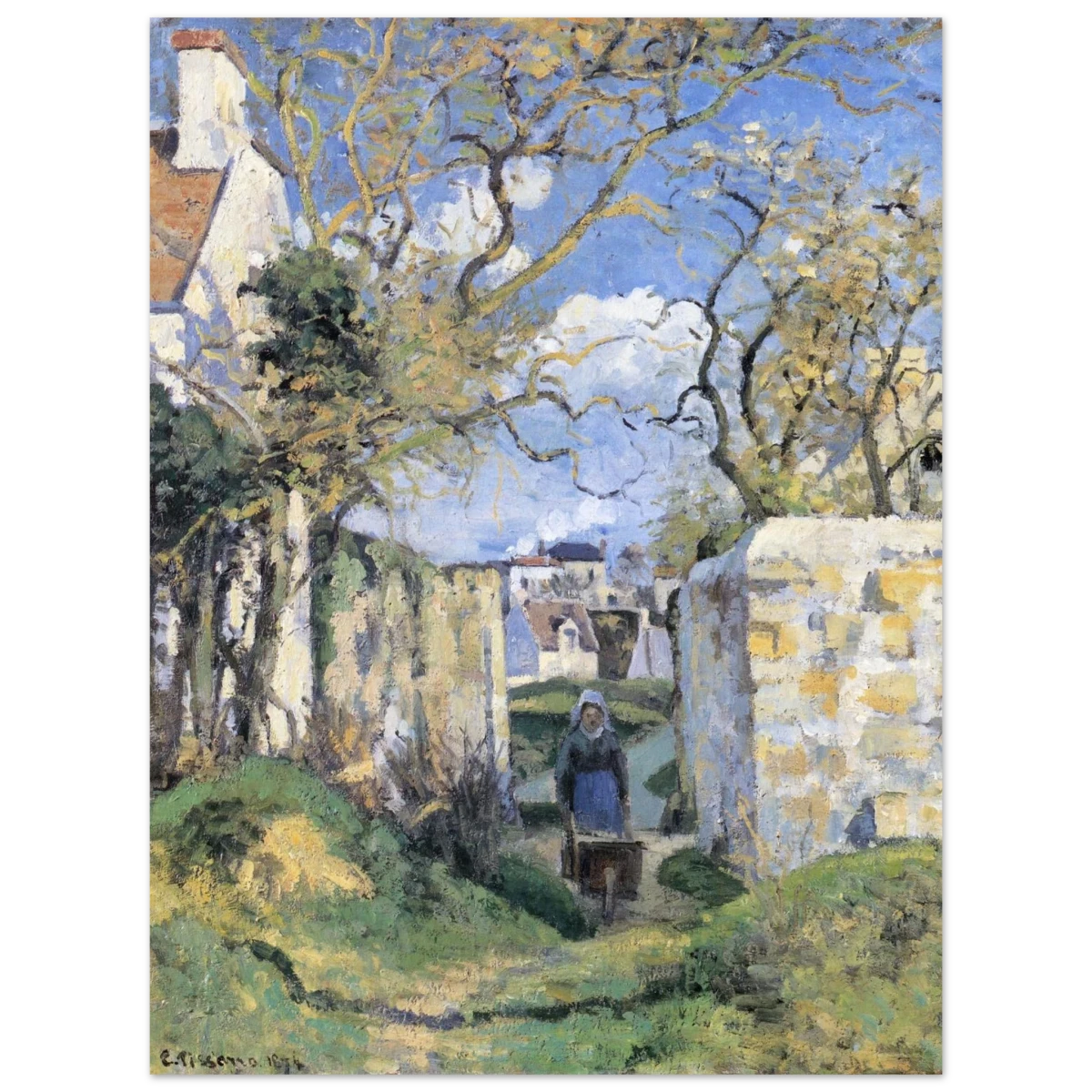Landscape From Pontoise (1874) by Camille Pissarro – Impressionist Wall Art Print - Aluminum Print - 30x40 cm / 12x16″ -