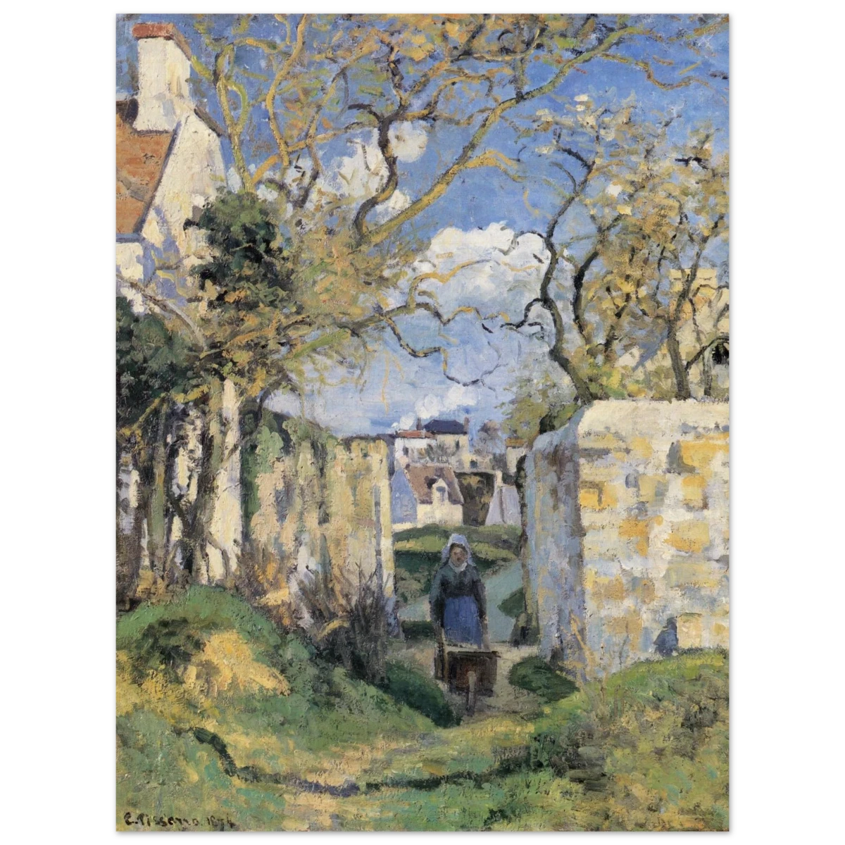 Landscape From Pontoise (1874) by Camille Pissarro – Impressionist Wall Art Print - Wood Prints - 30x40 cm / 12x16″ -