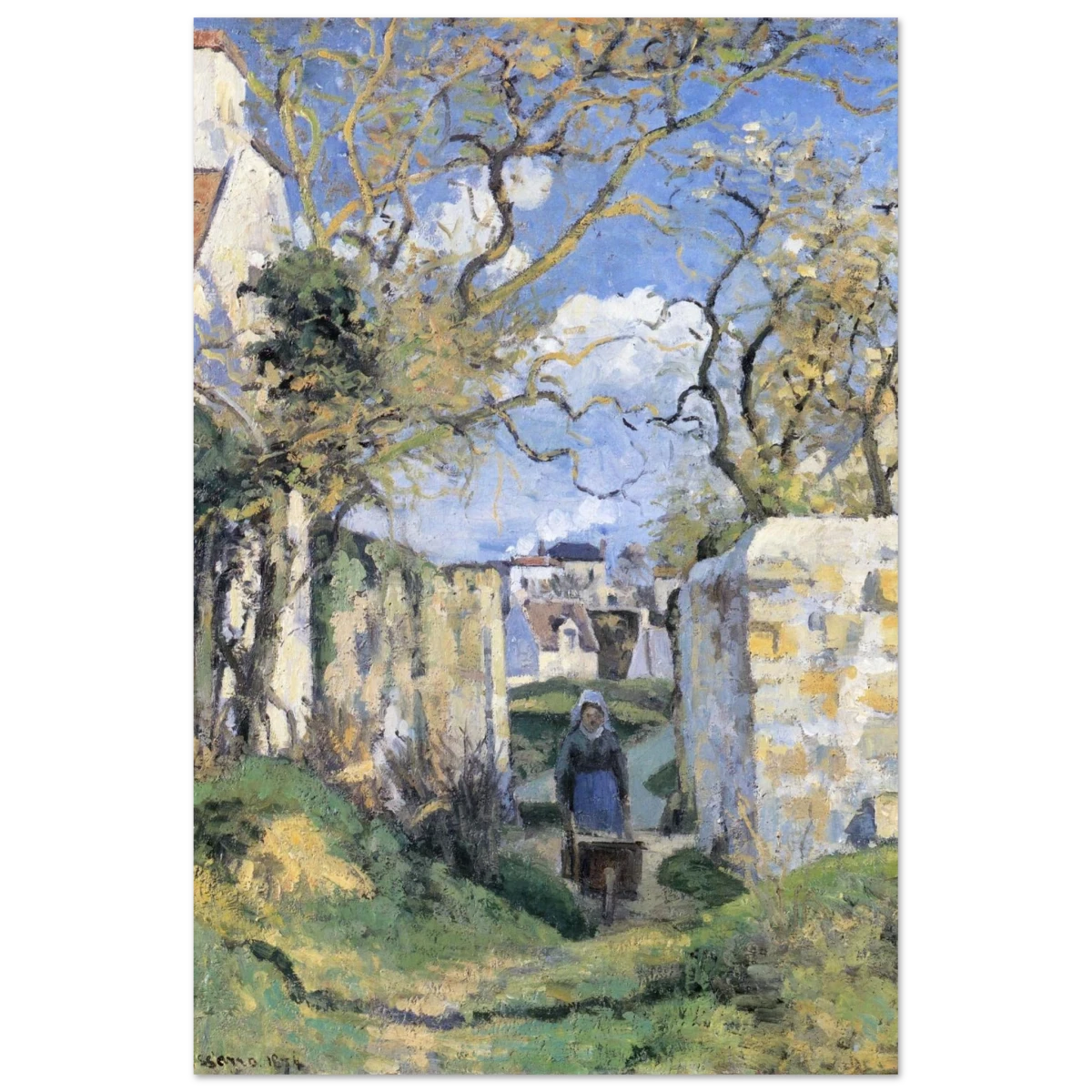 Landscape From Pontoise (1874) by Camille Pissarro – Impressionist Wall Art Print - Aluminum Print - 20x30 cm / 8x12″ -