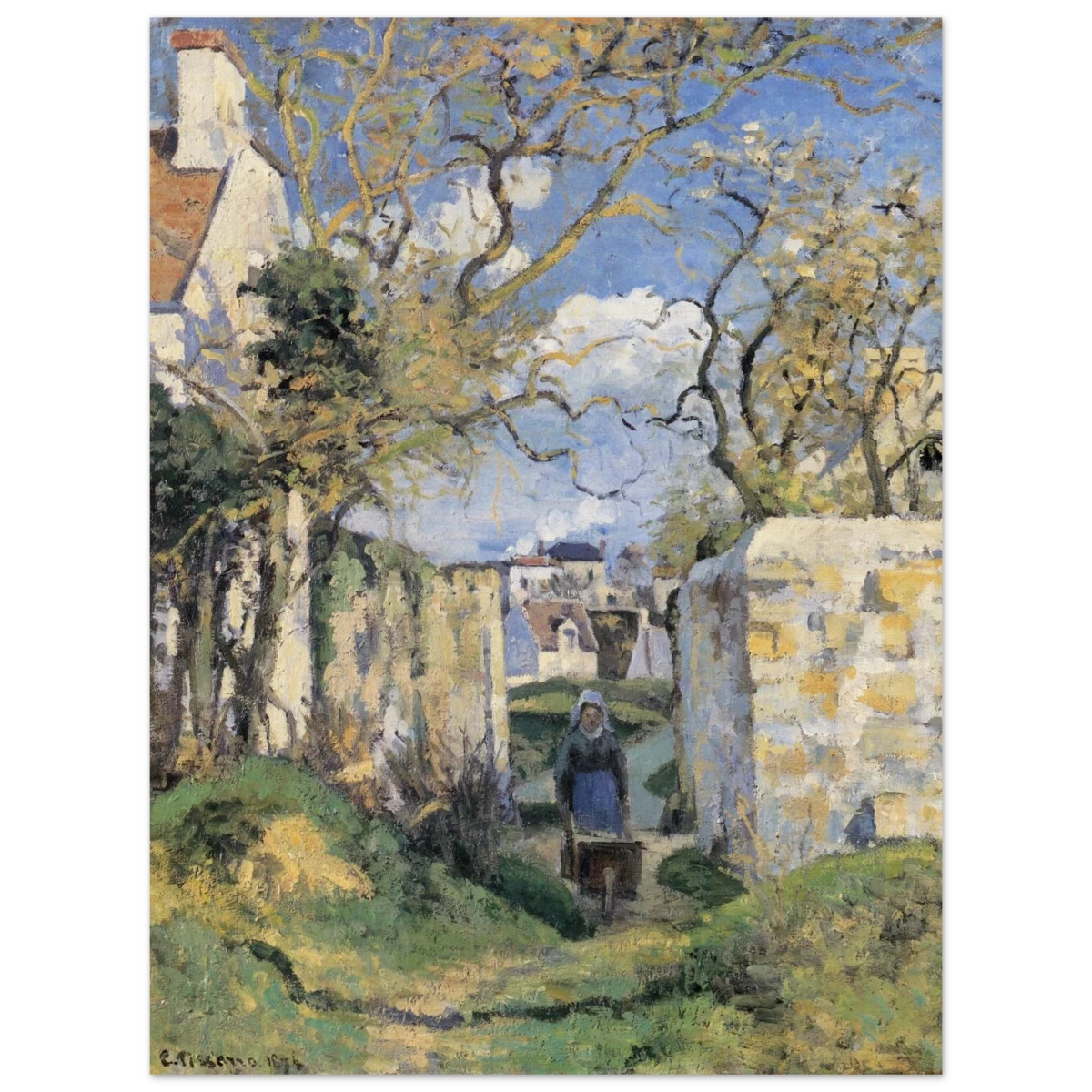 Landscape From Pontoise (1874) by Camille Pissarro – Impressionist Wall Art Print - Wood Prints - 60x80 cm / 24x32″ -