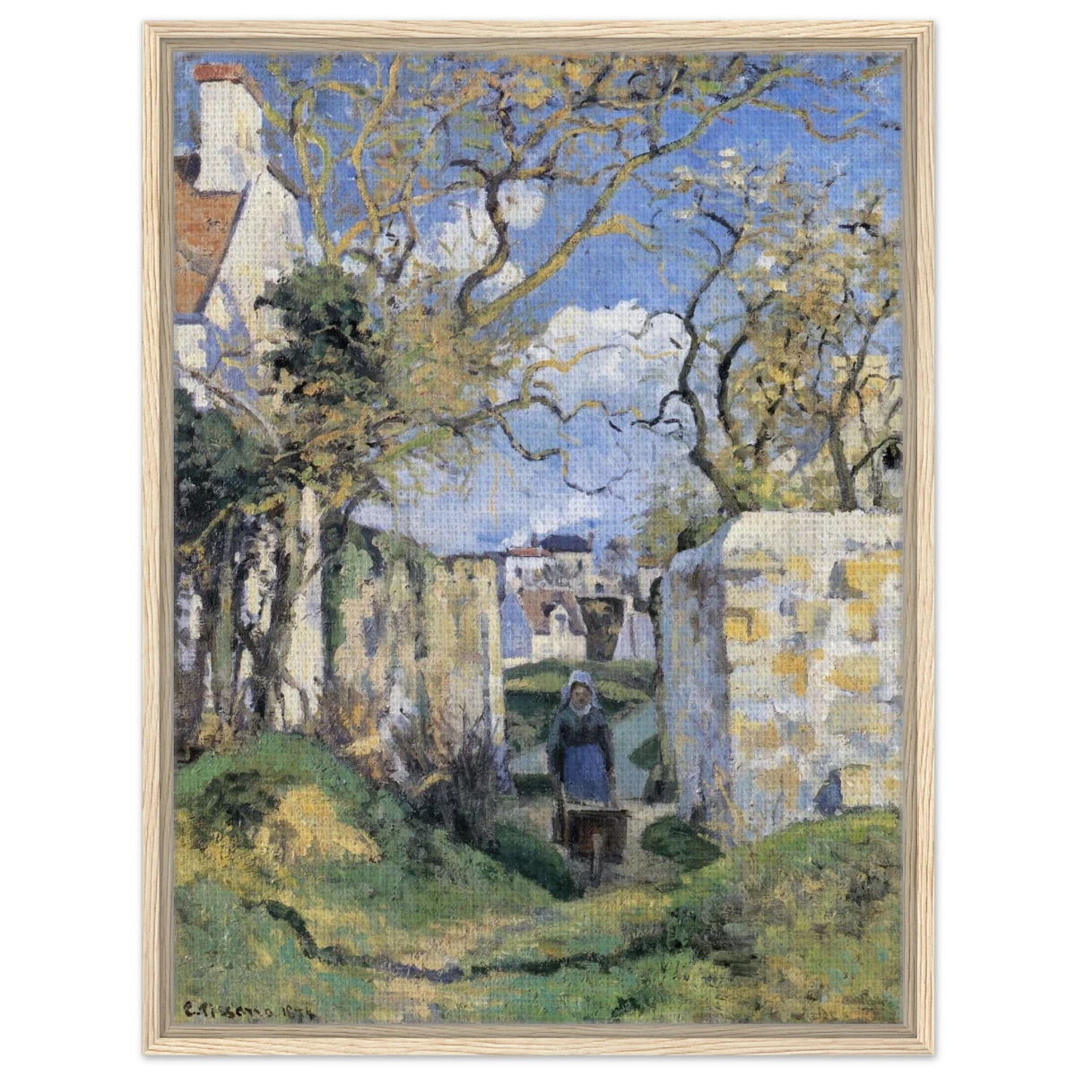 Landscape From Pontoise (1874) by Camille Pissarro – Impressionist Wall Art Print - Framed Canvas - 60x80 cm / 24x32″ - Wood frame