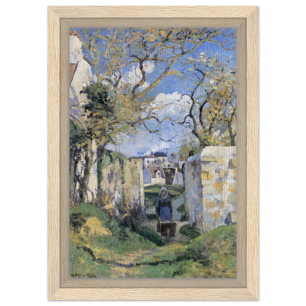 Landscape From Pontoise (1874) by Camille Pissarro – Impressionist Wall Art Print - Framed Canvas - 20x30 cm / 8x12″ - Wood frame