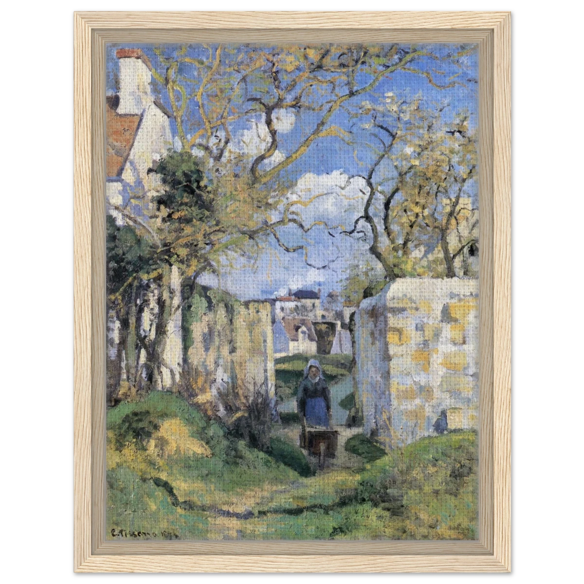 Landscape From Pontoise (1874) by Camille Pissarro – Impressionist Wall Art Print - Framed Canvas - 30x40 cm / 12x16″ - Wood frame