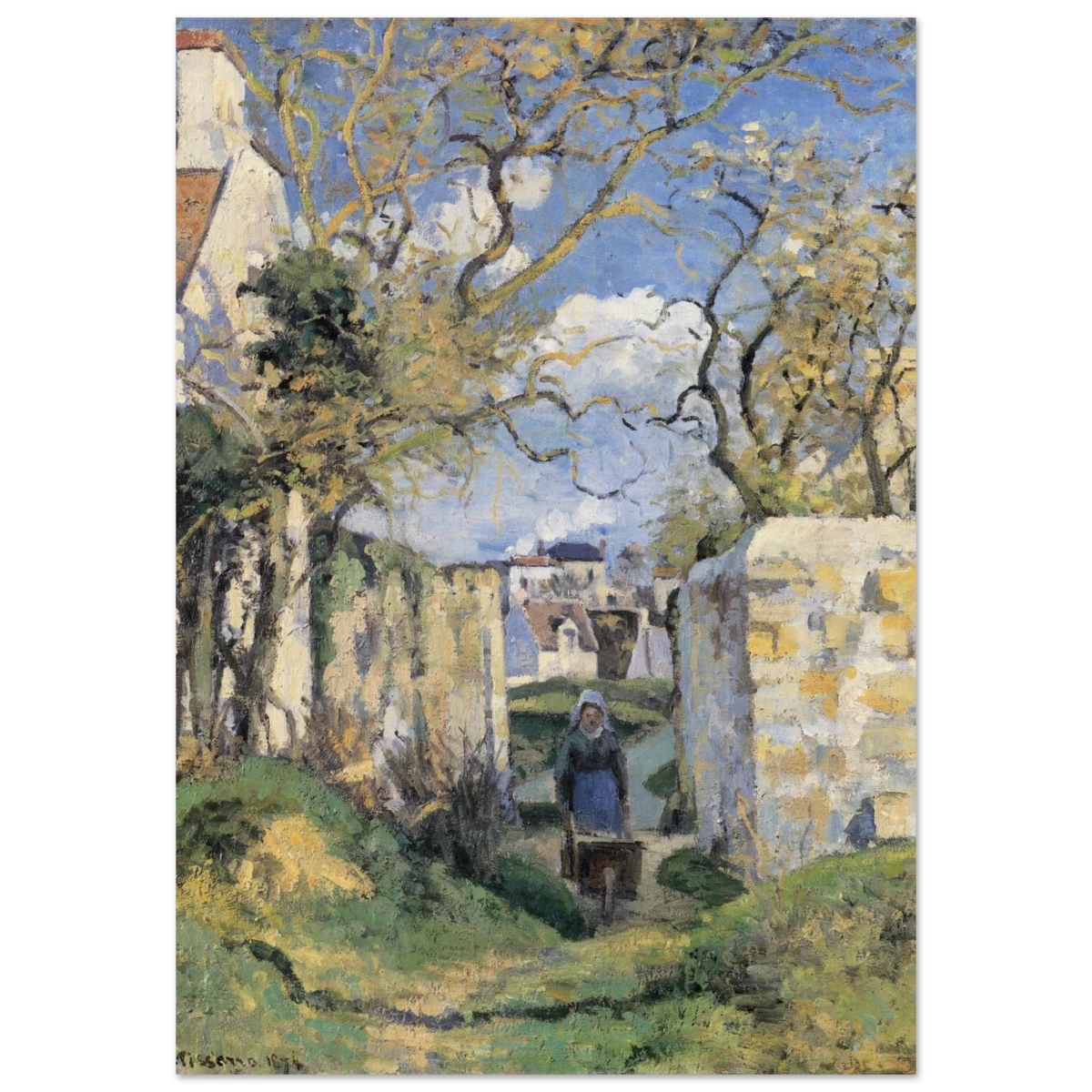 Landscape From Pontoise (1874) by Camille Pissarro – Impressionist Wall Art Print - Wood Prints - 70x100 cm / 28x40″ -