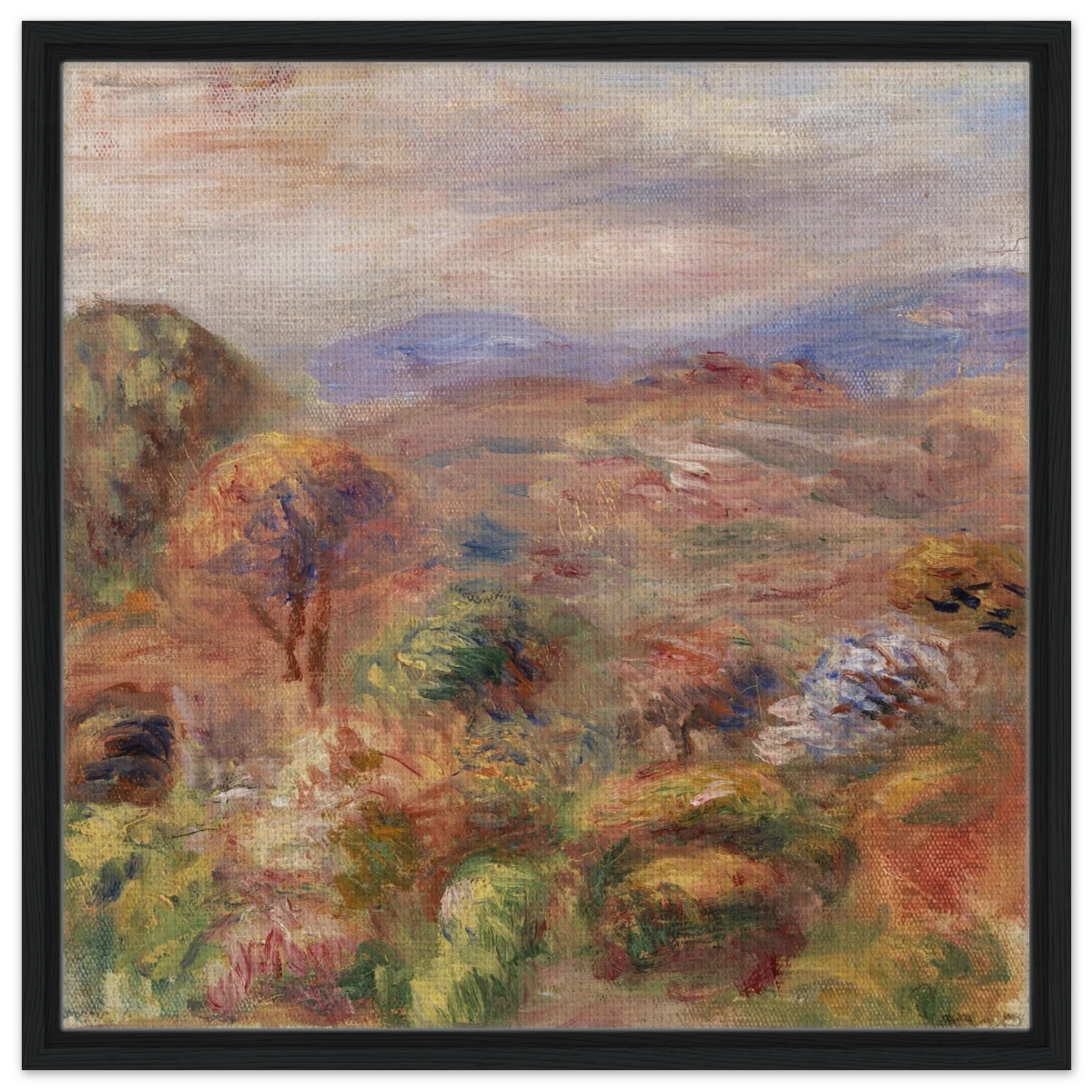 "Landscape (Paysage)" by Pierre - Auguste Renoir – Impressionist Wall Art Print | French Countryside - Framed Canvas - 60x60 cm / 24x24″ - Black frame
