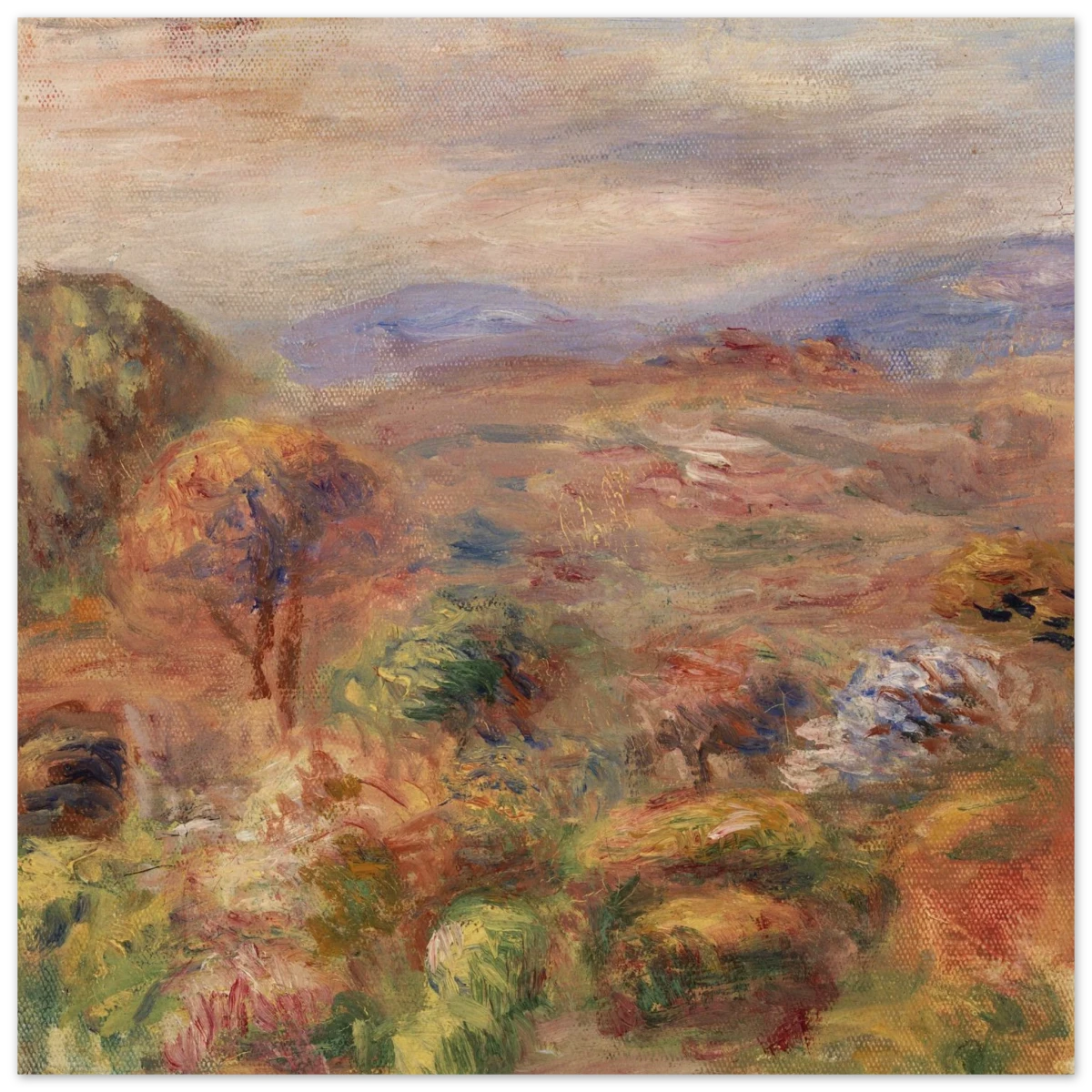 "Landscape (Paysage)" by Pierre - Auguste Renoir – Impressionist Wall Art Print | French Countryside - Wood Prints - 20x20 cm / 8x8″ -