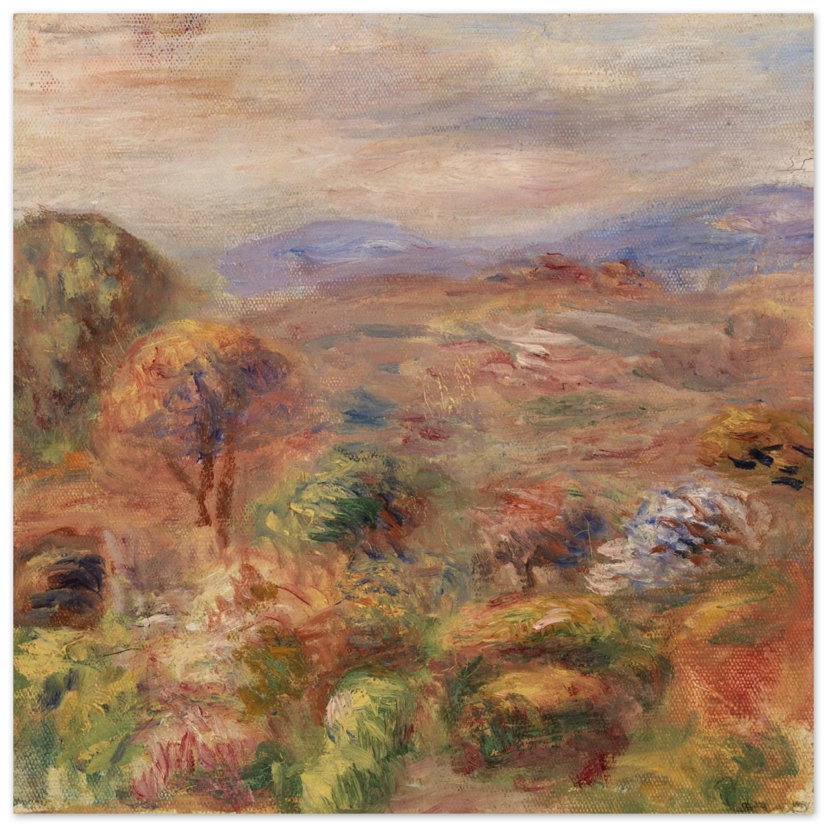 "Landscape (Paysage)" by Pierre - Auguste Renoir – Impressionist Wall Art Print | French Countryside - Wood Prints - 50x50 cm / 20x20″ -
