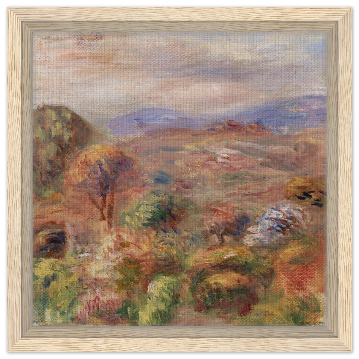 "Landscape (Paysage)" by Pierre - Auguste Renoir – Impressionist Wall Art Print | French Countryside - Framed Canvas - 30x30 cm / 12x12″ - Wood frame