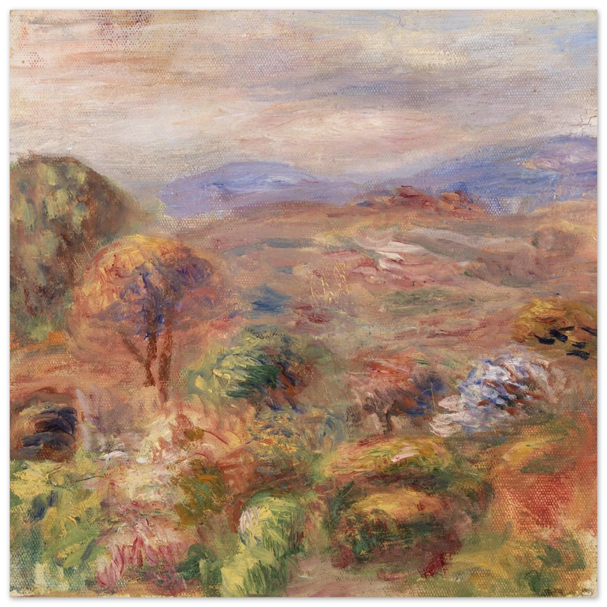 "Landscape (Paysage)" by Pierre - Auguste Renoir – Impressionist Wall Art Print | French Countryside - Fine Art Poster - 30x30 cm / 12x12″ -