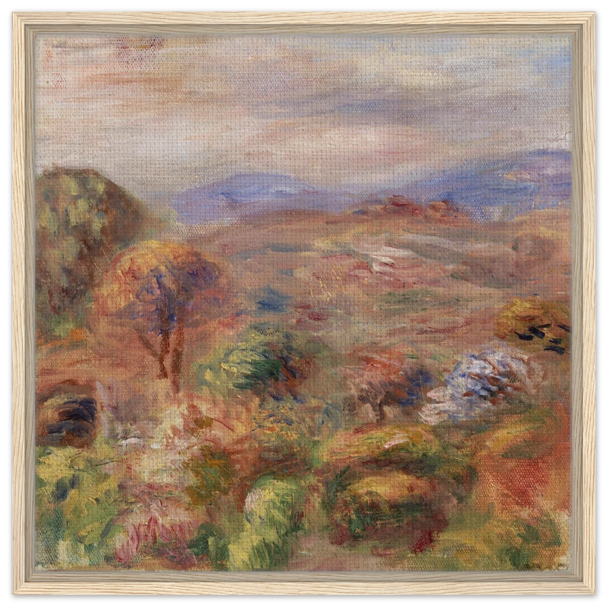 "Landscape (Paysage)" by Pierre - Auguste Renoir – Impressionist Wall Art Print | French Countryside - Framed Canvas - 60x60 cm / 24x24″ - Wood frame