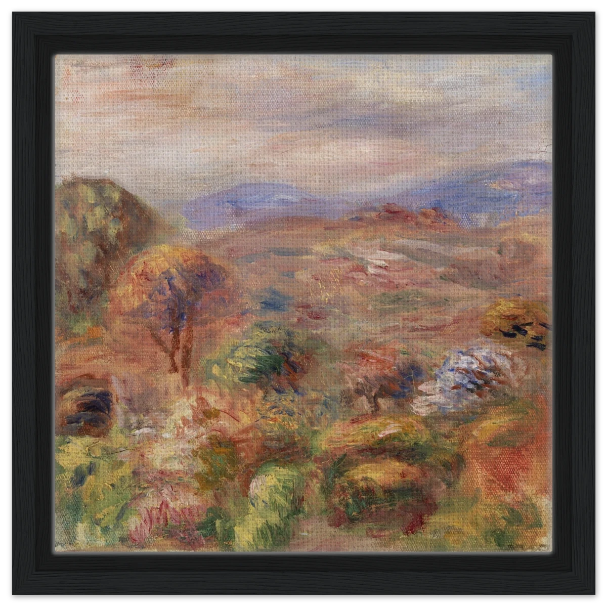 "Landscape (Paysage)" by Pierre - Auguste Renoir – Impressionist Wall Art Print | French Countryside - Framed Canvas - 30x30 cm / 12x12″ - Black frame
