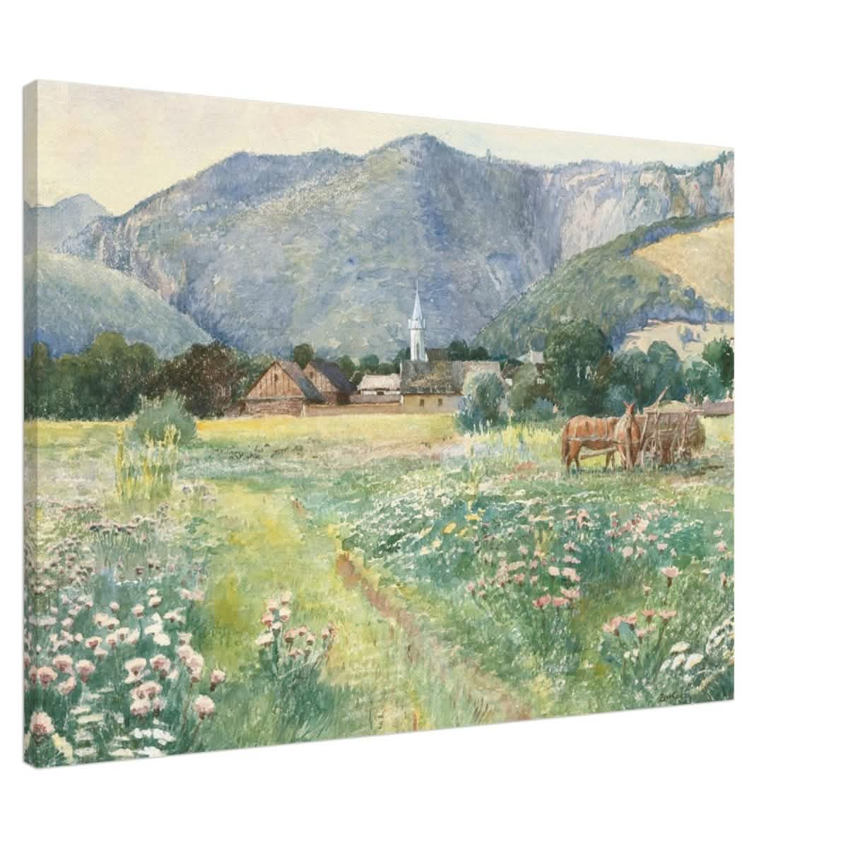 Landscape with a blooming meadow by Július Zorkóczy - Canvas - 70x100 cm / 28x40″ - Slim