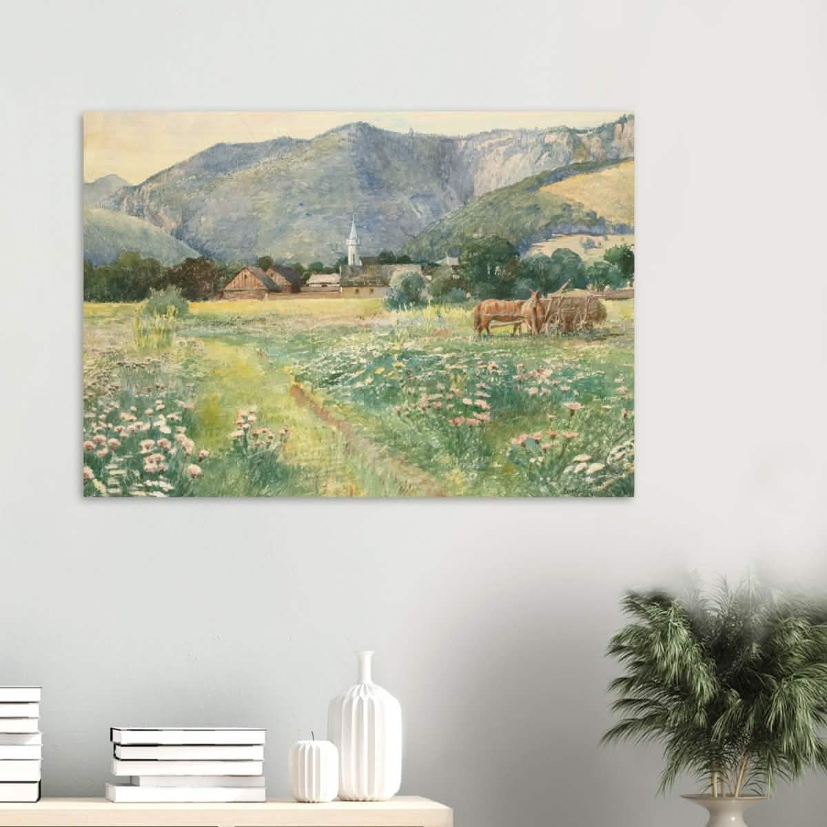 Landscape with a blooming meadow by Július Zorkóczy - Wood Prints - 70x100 cm / 28x40″ - 20 mm