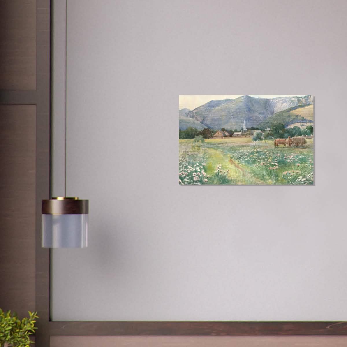 Landscape with a blooming meadow by Július Zorkóczy - Brushed Aluminum Print - 50x75 cm / 20x30″ -