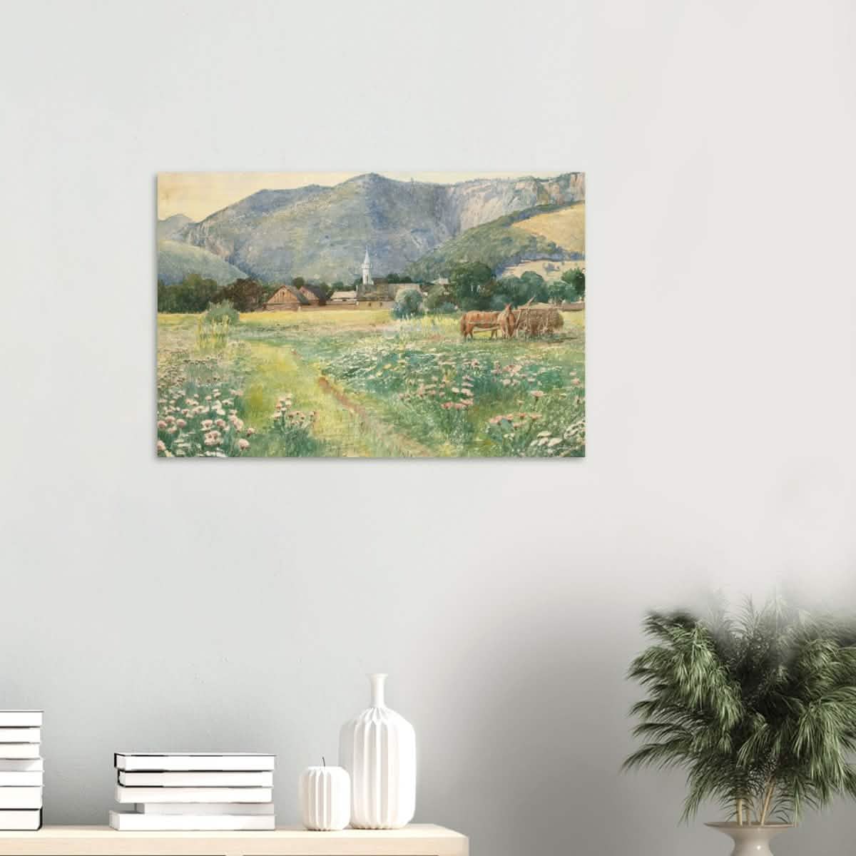 Landscape with a blooming meadow by Július Zorkóczy - Wood Prints - 50x75 cm / 20x30″ - 10 mm