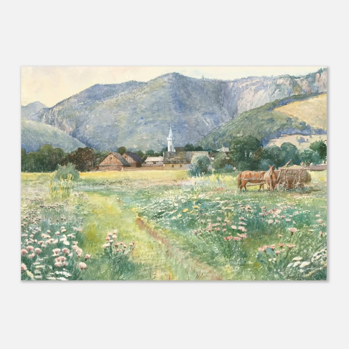 Landscape with a blooming meadow by Július Zorkóczy - Aluminum Print - 70x100 cm / 28x40″ -