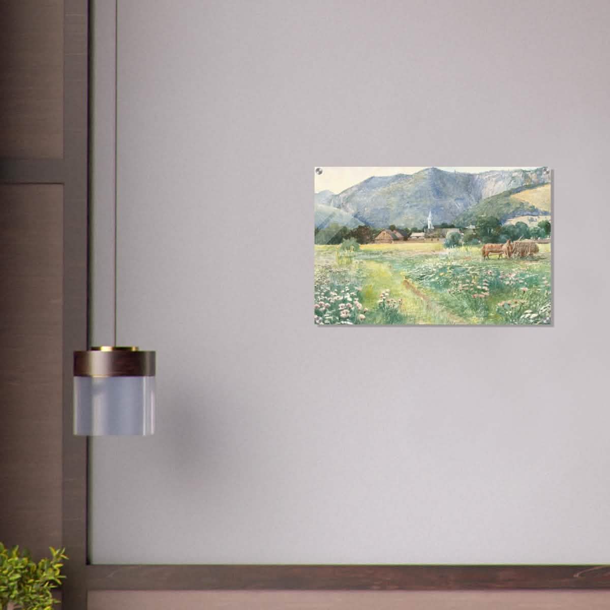 Landscape with a blooming meadow by Július Zorkóczy - Acrylic Print - 50x75 cm / 20x30″ -