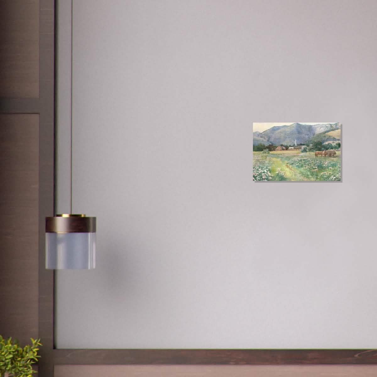 Landscape with a blooming meadow by Július Zorkóczy - Brushed Aluminum Print - 30x45 cm / 12x18″ -