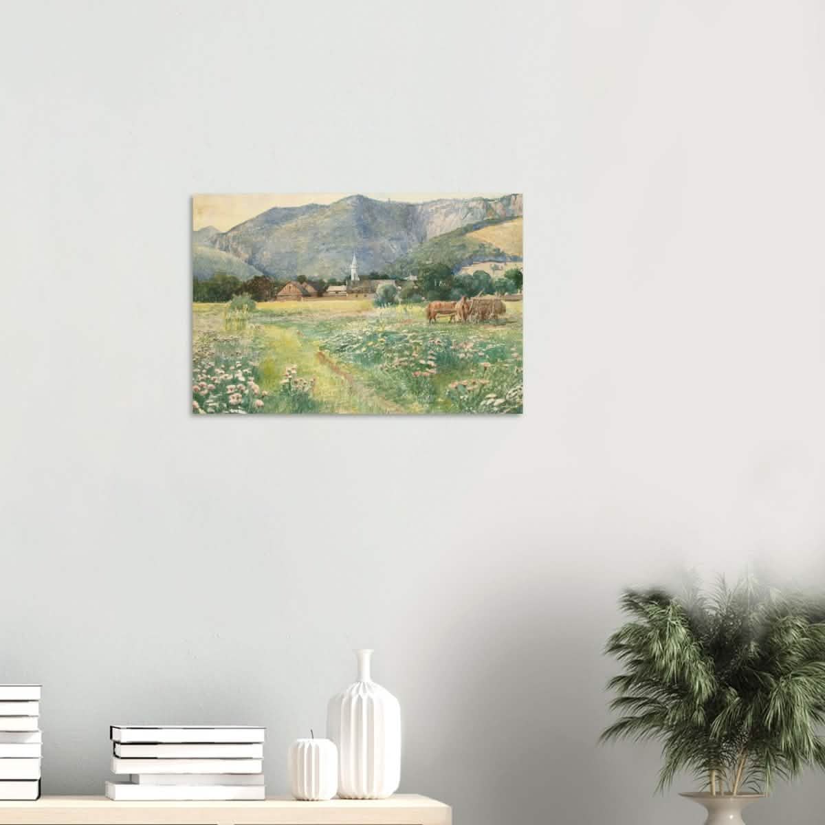 Landscape with a blooming meadow by Július Zorkóczy - Wood Prints - 40x60 cm / 16x24″ - 20 mm