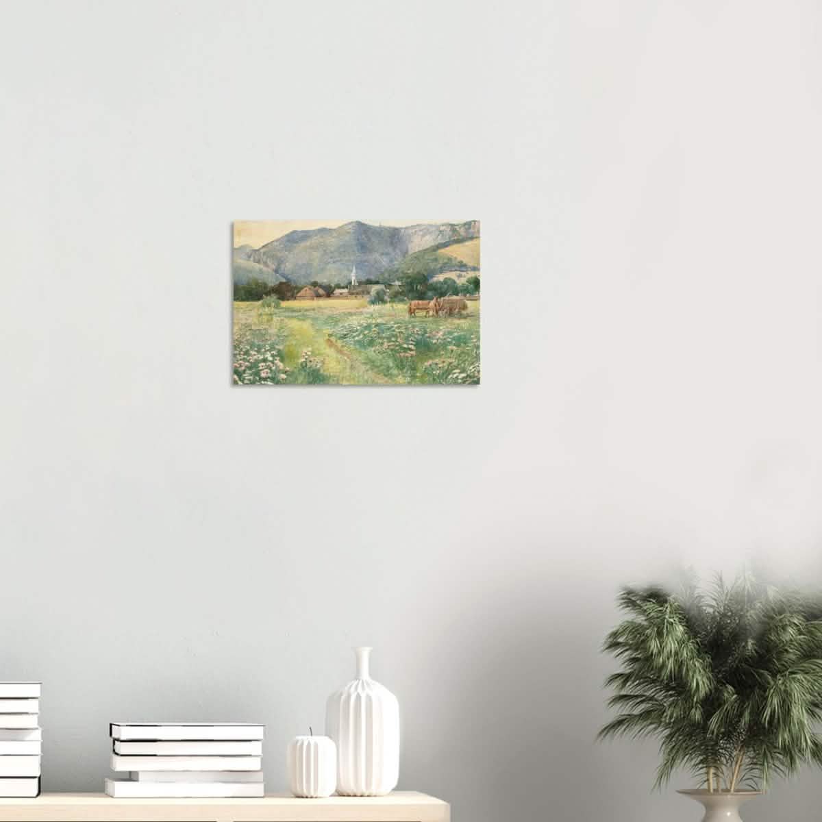 Landscape with a blooming meadow by Július Zorkóczy - Wood Prints - 30x45 cm / 12x18″ - 10 mm