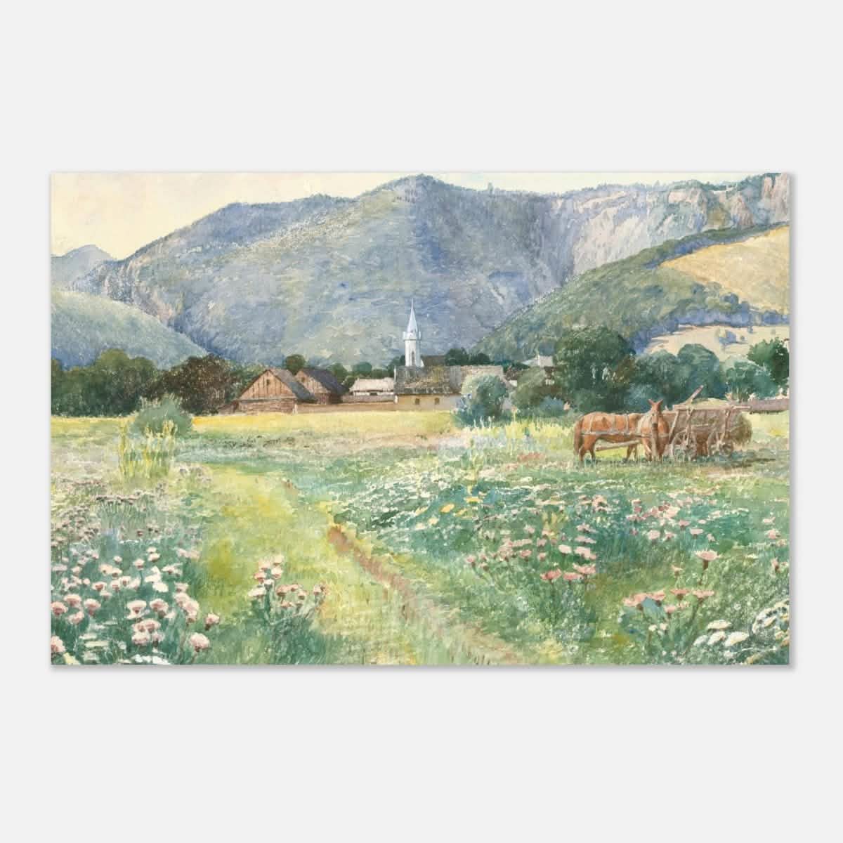 Landscape with a blooming meadow by Július Zorkóczy - Aluminum Print - 40x60 cm / 16x24″ -