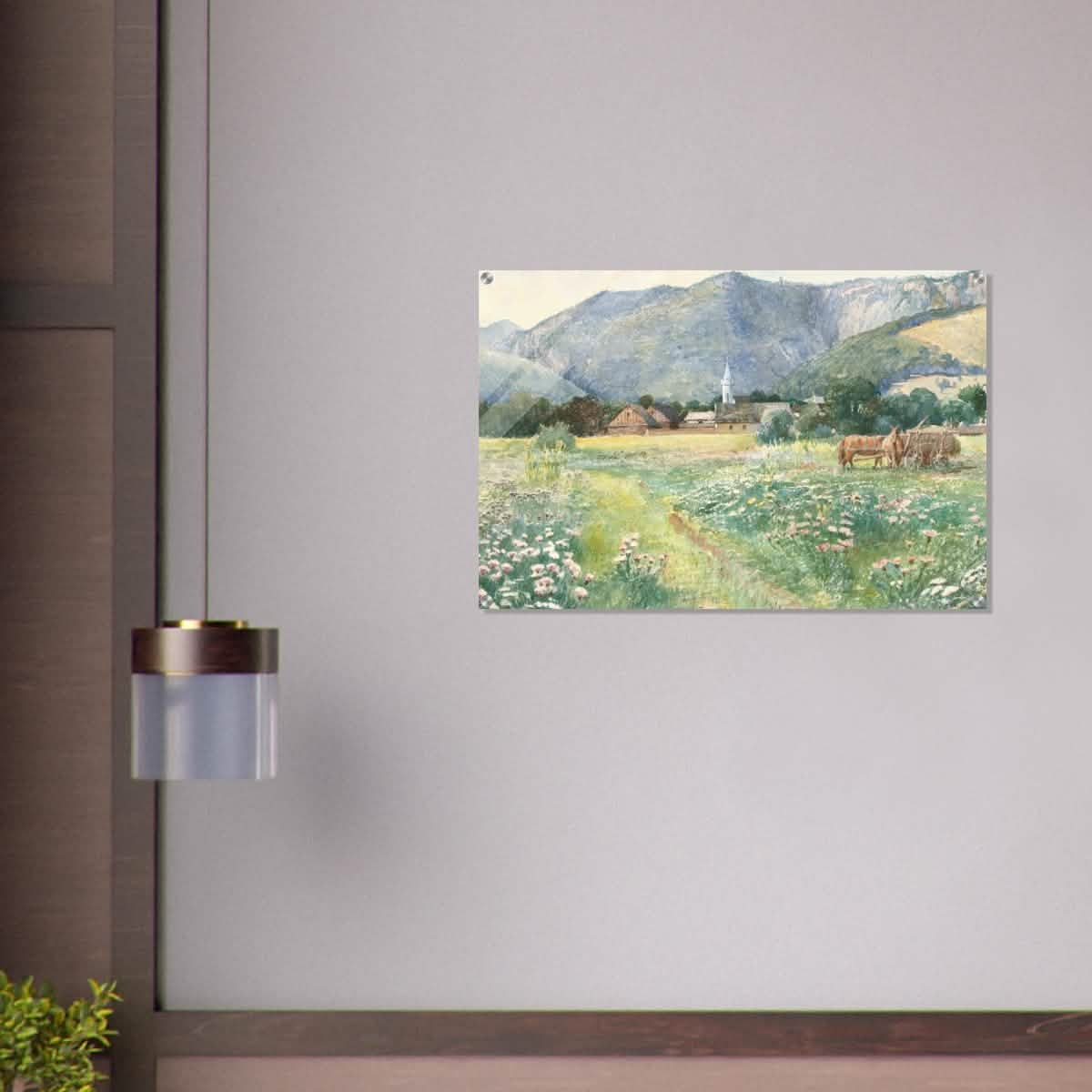 Landscape with a blooming meadow by Július Zorkóczy - Acrylic Print - 60x90 cm / 24x36″ -