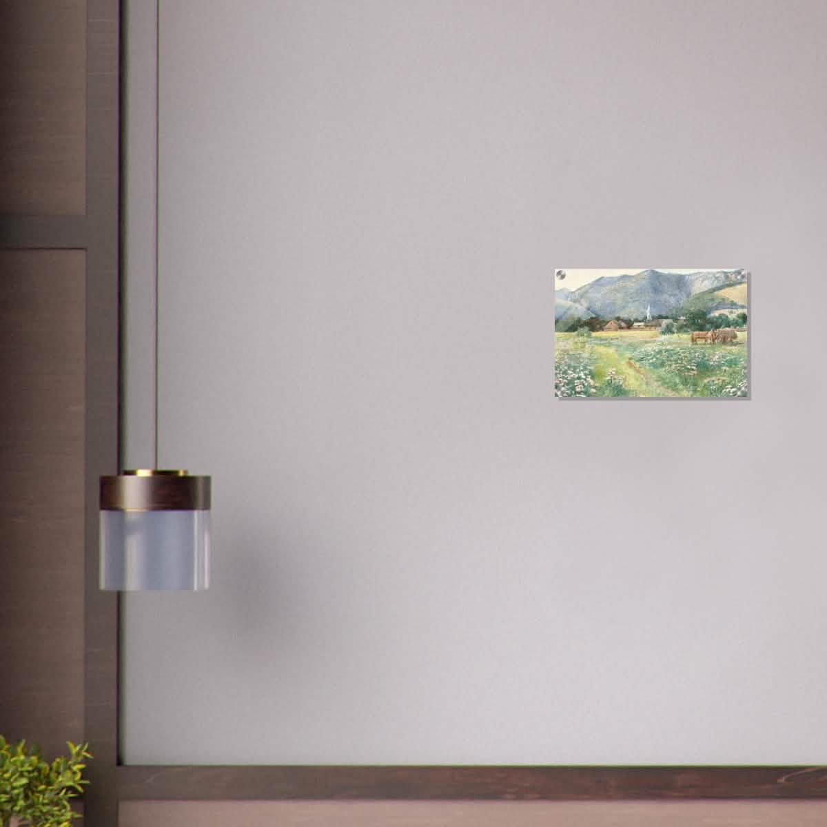 Landscape with a blooming meadow by Július Zorkóczy - Acrylic Print - 30x45 cm / 12x18″ -