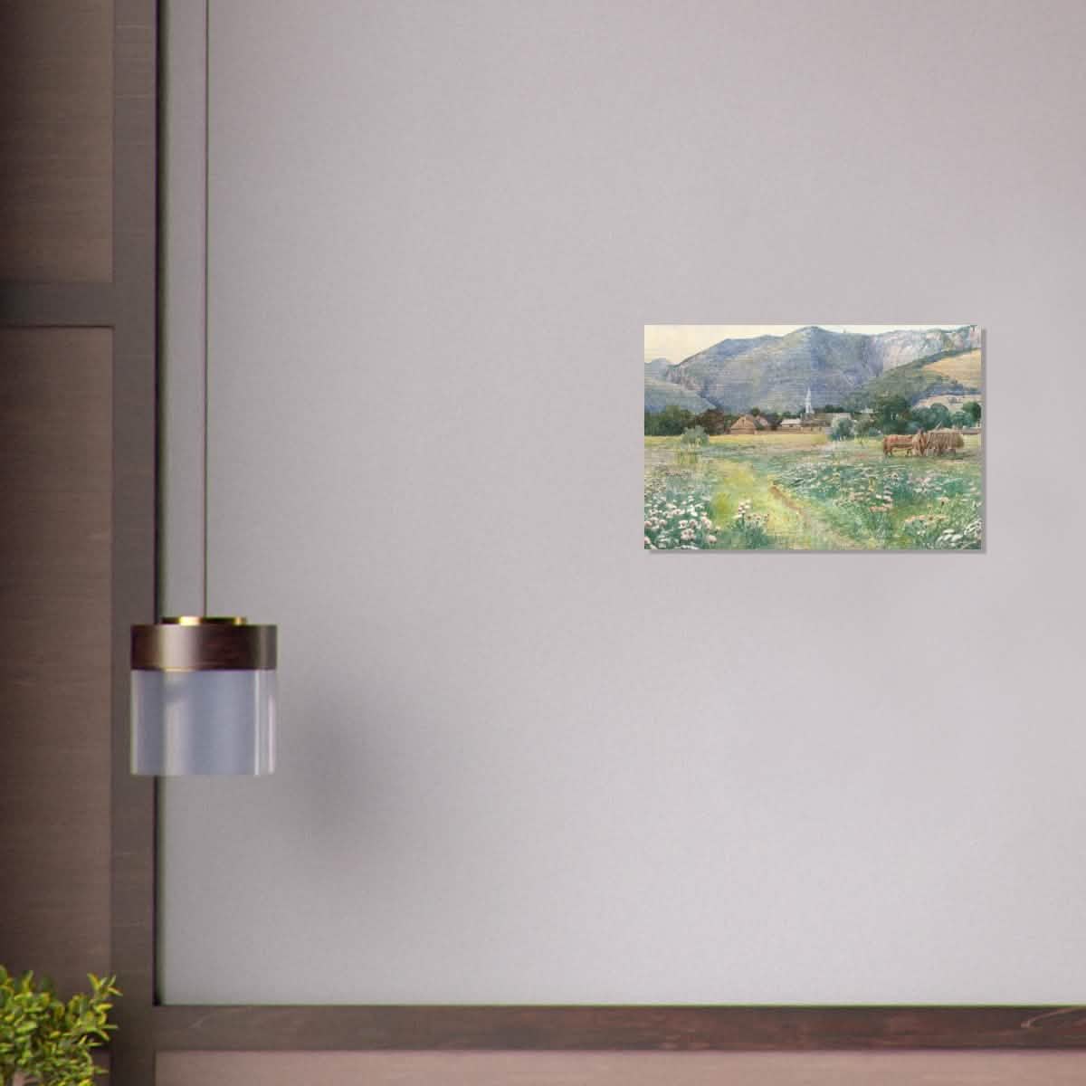 Landscape with a blooming meadow by Július Zorkóczy - Brushed Aluminum Print - 40x60 cm / 16x24″ -