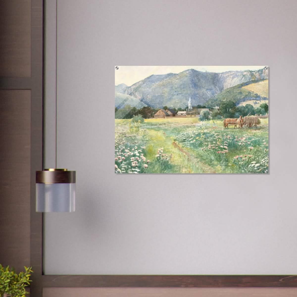 Landscape with a blooming meadow by Július Zorkóczy - Acrylic Print - 70x100 cm / 28x40″ -