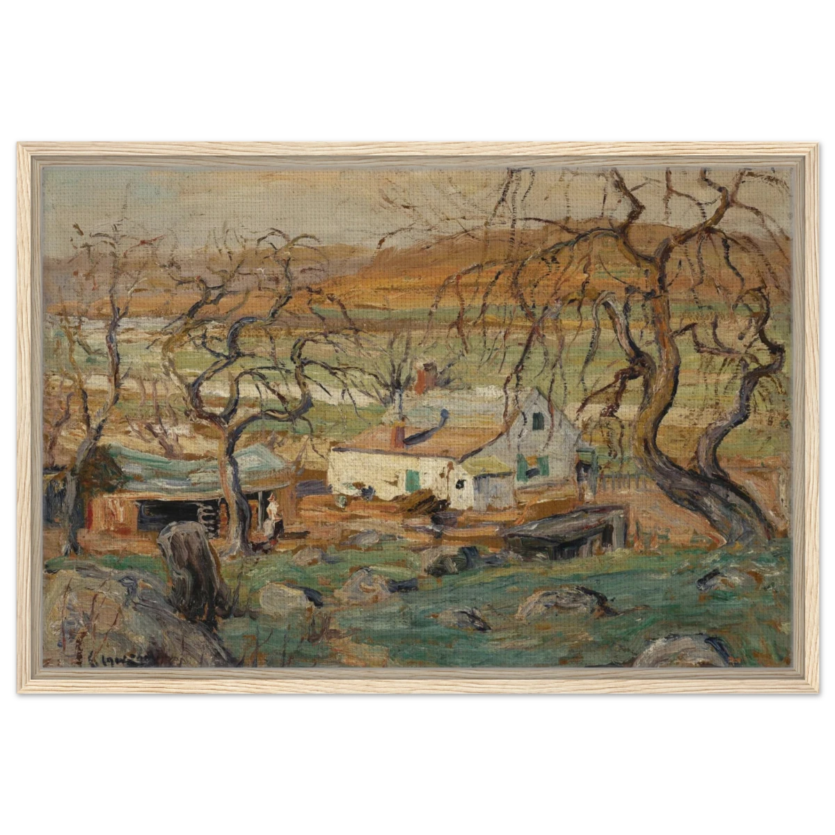 Landscape with Gnarled Trees by Ernest Lawson | Nature Wall art Print - Framed Canvas - 50x75 cm / 20x30″ - Wood frame
