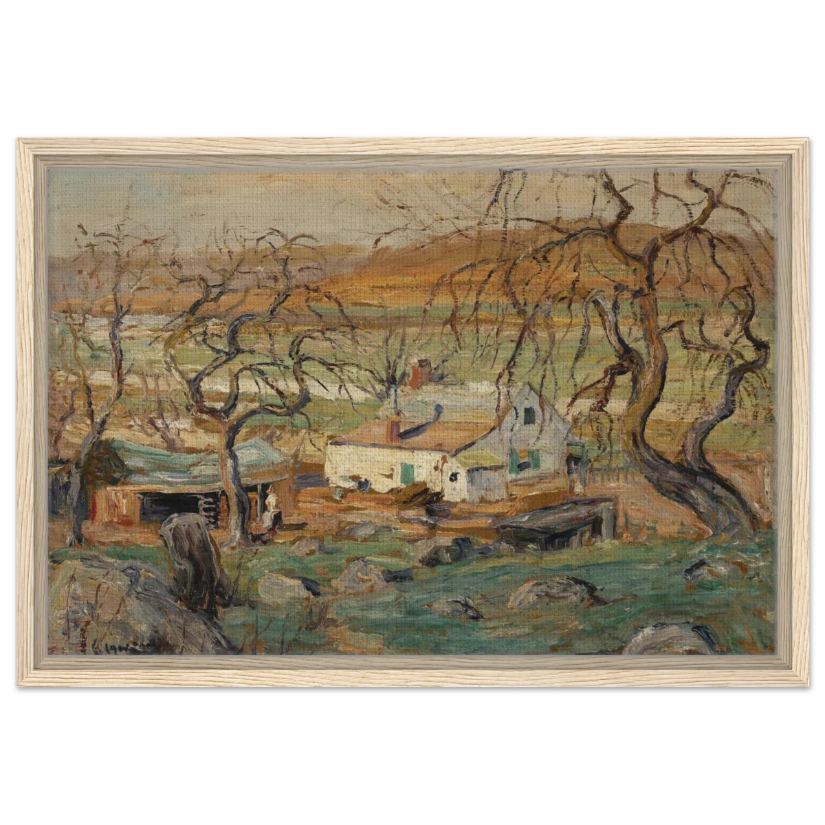Landscape with Gnarled Trees by Ernest Lawson | Nature Wall art Print - Framed Canvas - 40x60 cm / 16x24″ - Wood frame