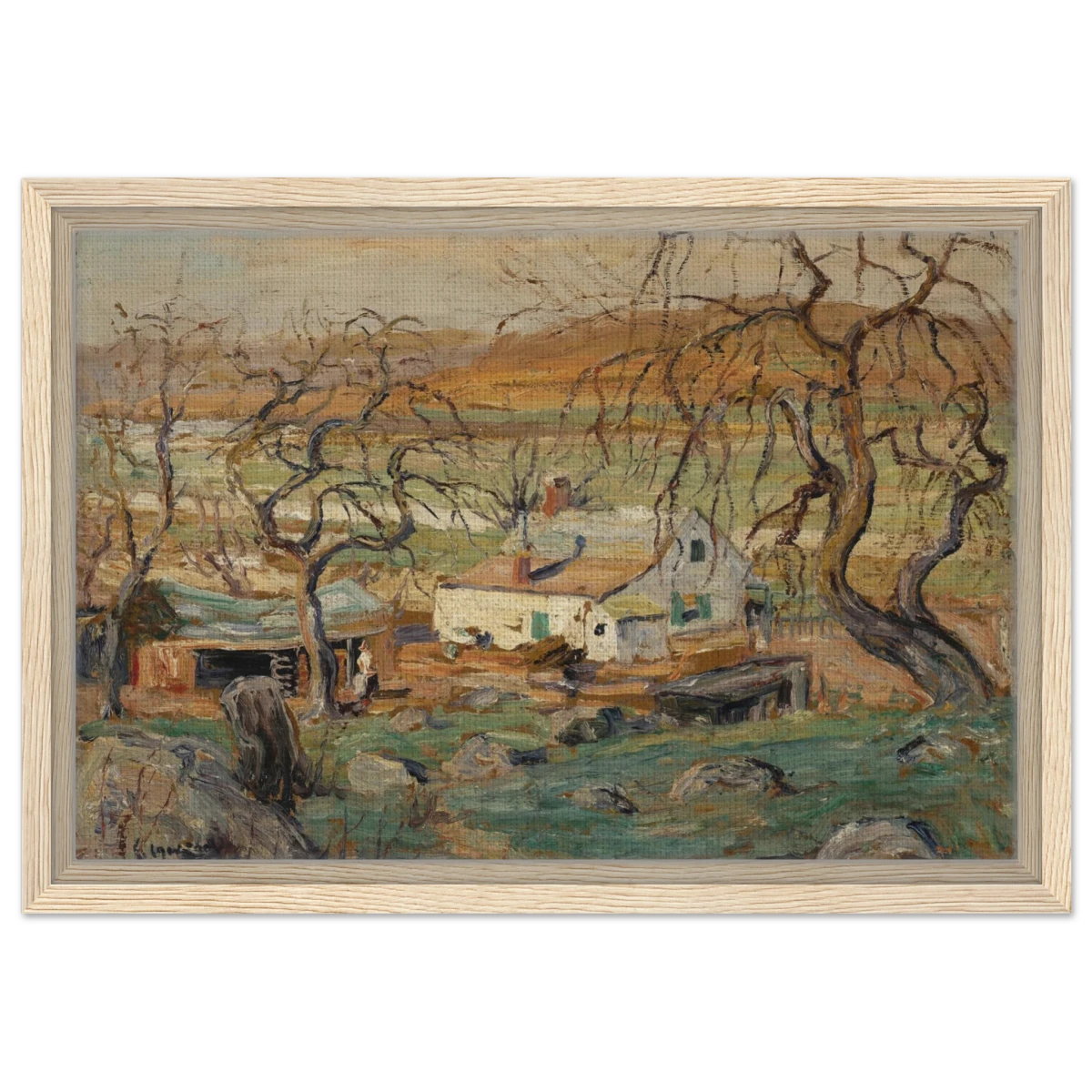 Landscape with Gnarled Trees by Ernest Lawson | Nature Wall art Print - Framed Canvas - 30x45 cm / 12x18″ - Wood frame