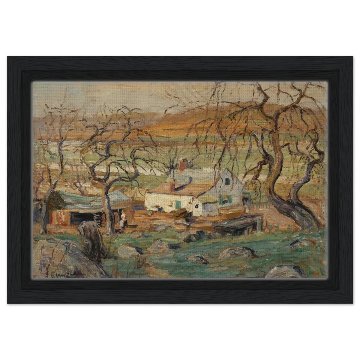 Landscape with Gnarled Trees by Ernest Lawson | Nature Wall art Print - Framed Canvas - 20x30 cm / 8x12″ - Black frame