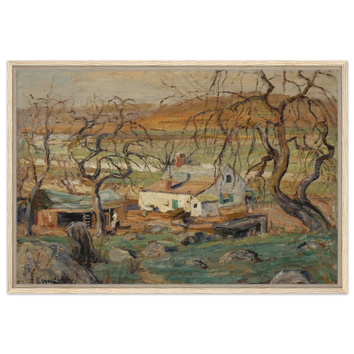 Landscape with Gnarled Trees by Ernest Lawson | Nature Wall art Print - Framed Canvas - 60x90 cm / 24x36″ - Wood frame
