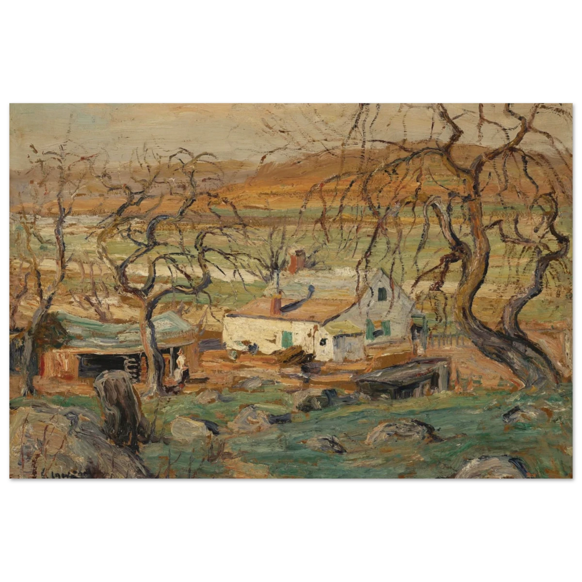 Landscape with Gnarled Trees by Ernest Lawson | Nature Wall art Print - Wood Prints - 40x60 cm / 16x24″ -