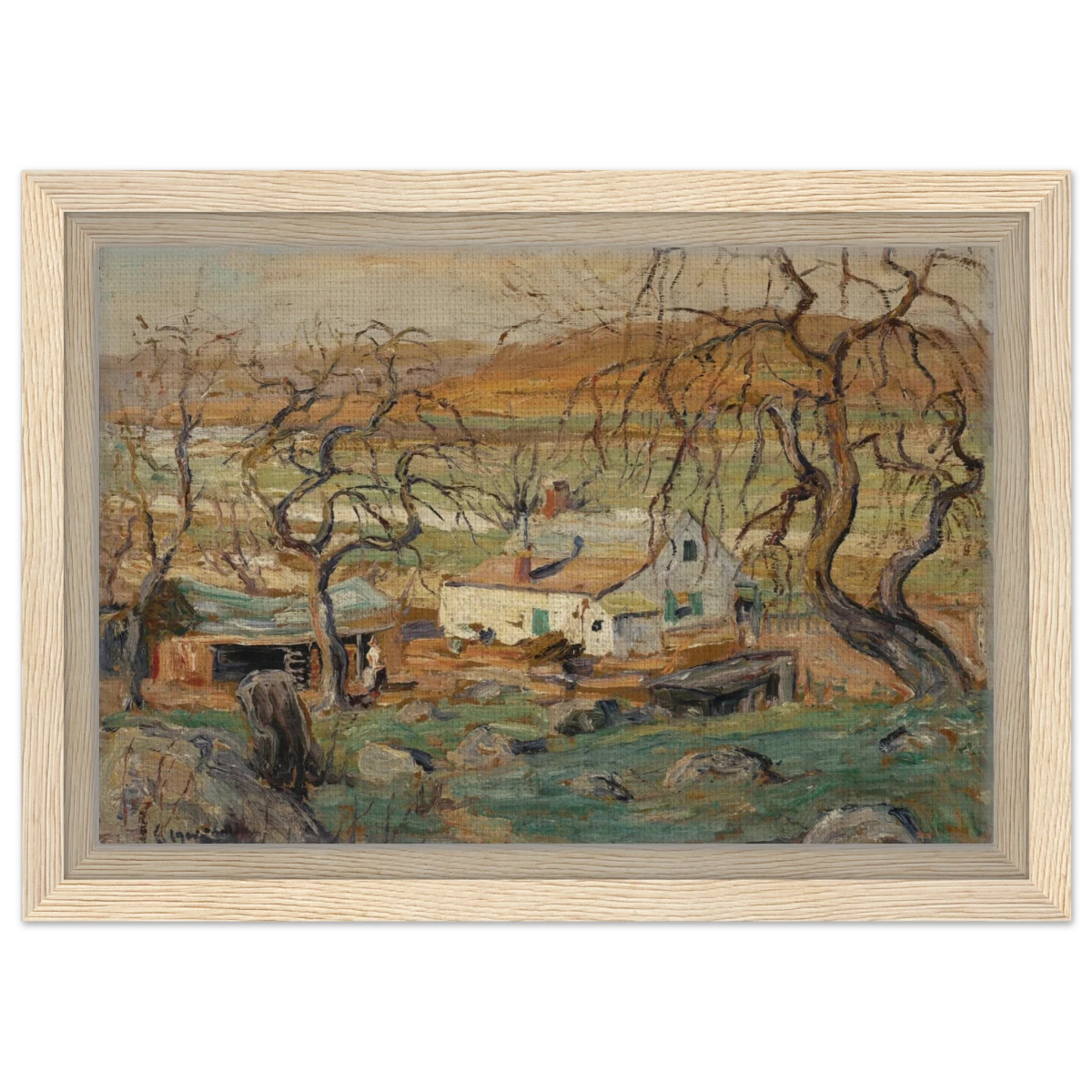 Landscape with Gnarled Trees by Ernest Lawson | Nature Wall art Print - Framed Canvas - 20x30 cm / 8x12″ - Wood frame