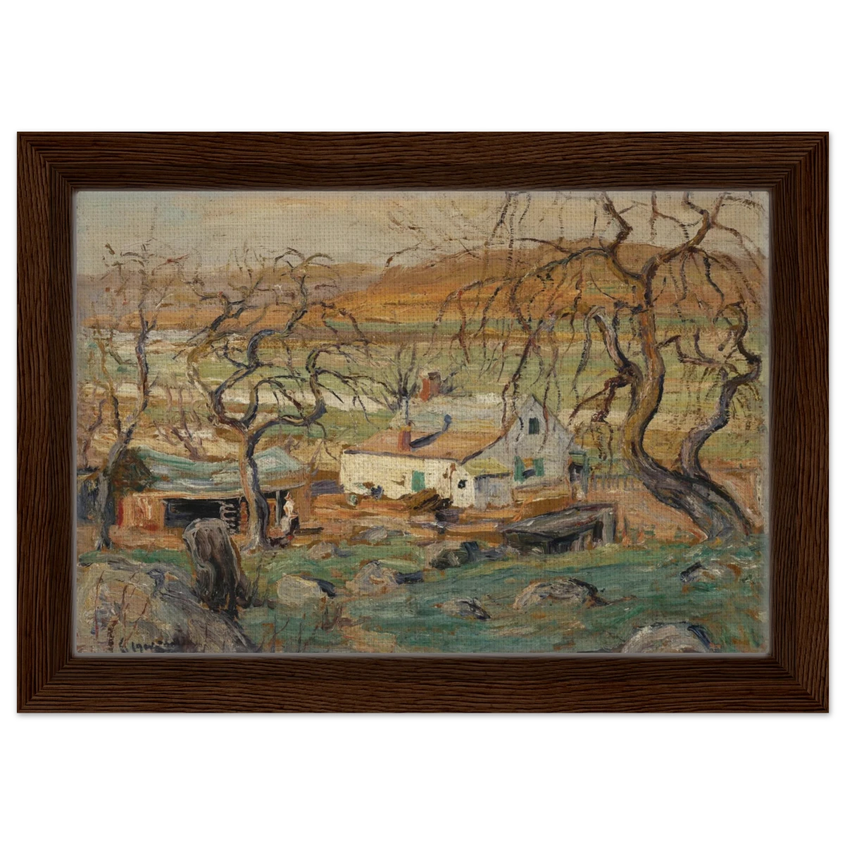 Landscape with Gnarled Trees by Ernest Lawson | Nature Wall art Print - Framed Canvas - 20x30 cm / 8x12″ - Dark wood frame