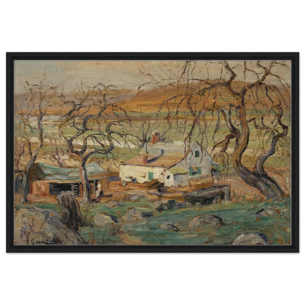 Landscape with Gnarled Trees by Ernest Lawson | Nature Wall art Print - Framed Canvas - 60x90 cm / 24x36″ - Black frame