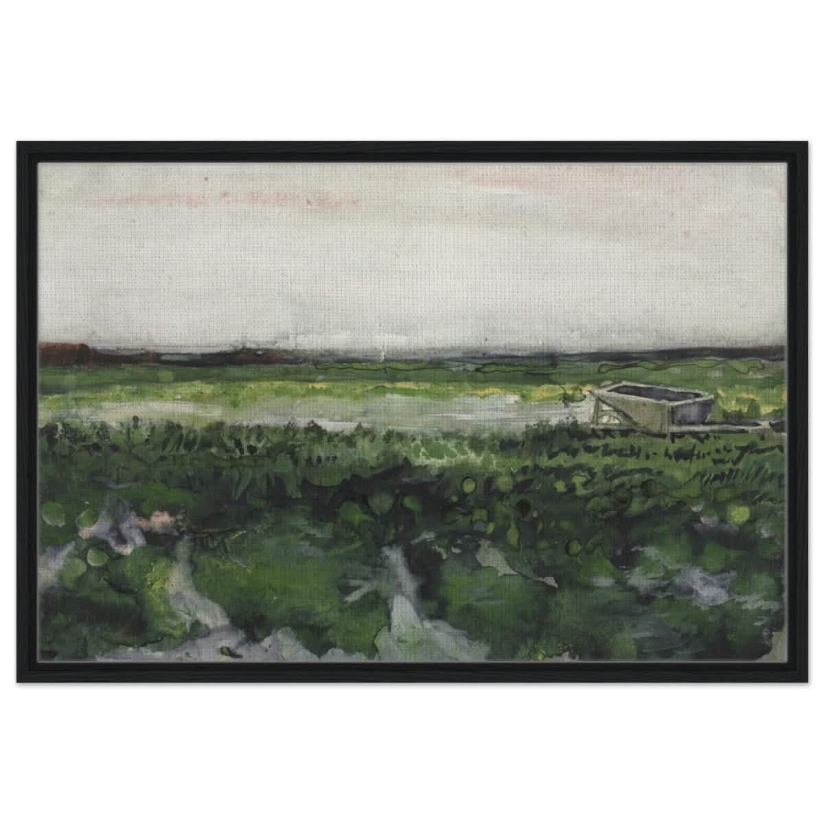 Landscape with Wheelbarrow (1883) by Vincent Van Gogh | Vintage wall art print - Framed Canvas - 60x90 cm / 24x36″ - Black frame