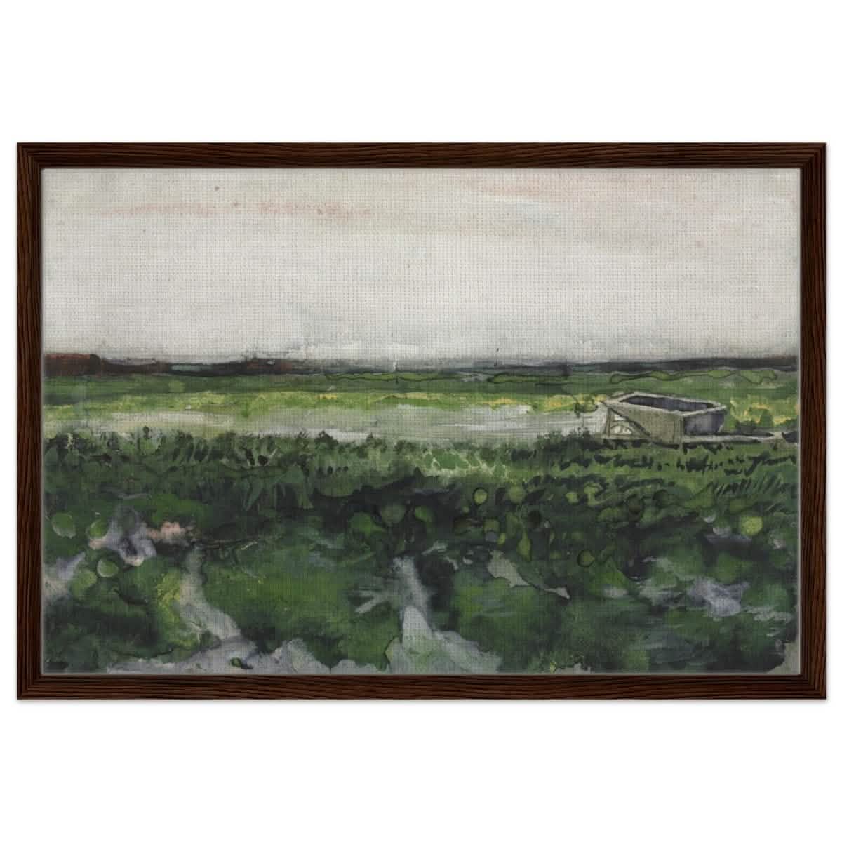 Landscape with Wheelbarrow (1883) by Vincent Van Gogh | Vintage wall art print - Framed Canvas - 50x75 cm / 20x30″ - Dark wood frame