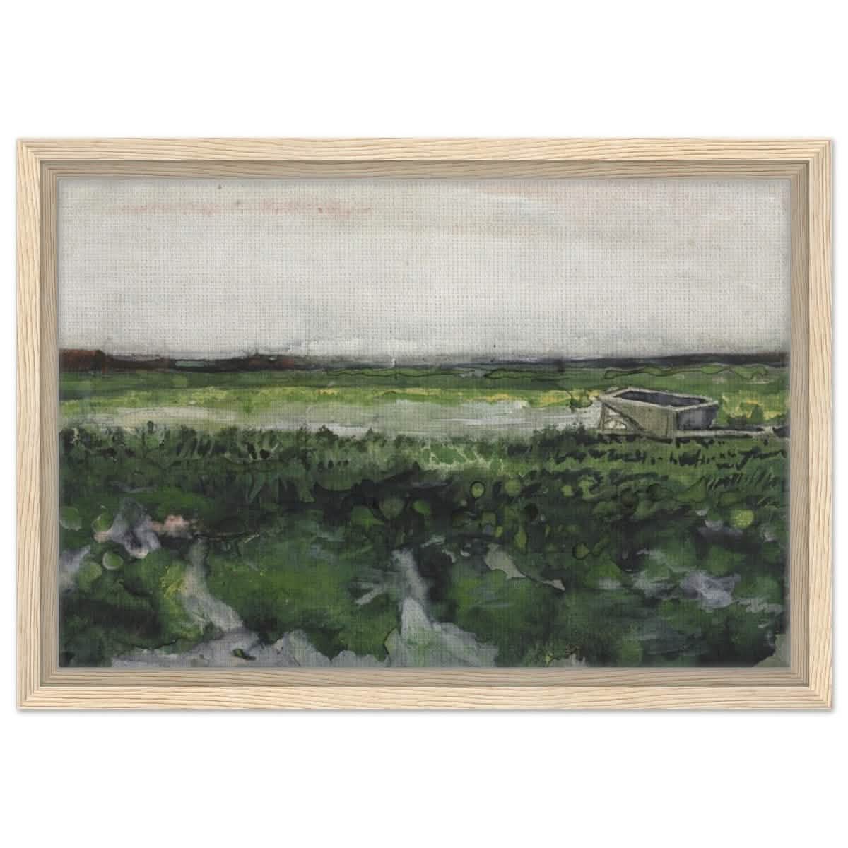 Landscape with Wheelbarrow (1883) by Vincent Van Gogh | Vintage wall art print - Framed Canvas - 30x45 cm / 12x18″ - Wood frame