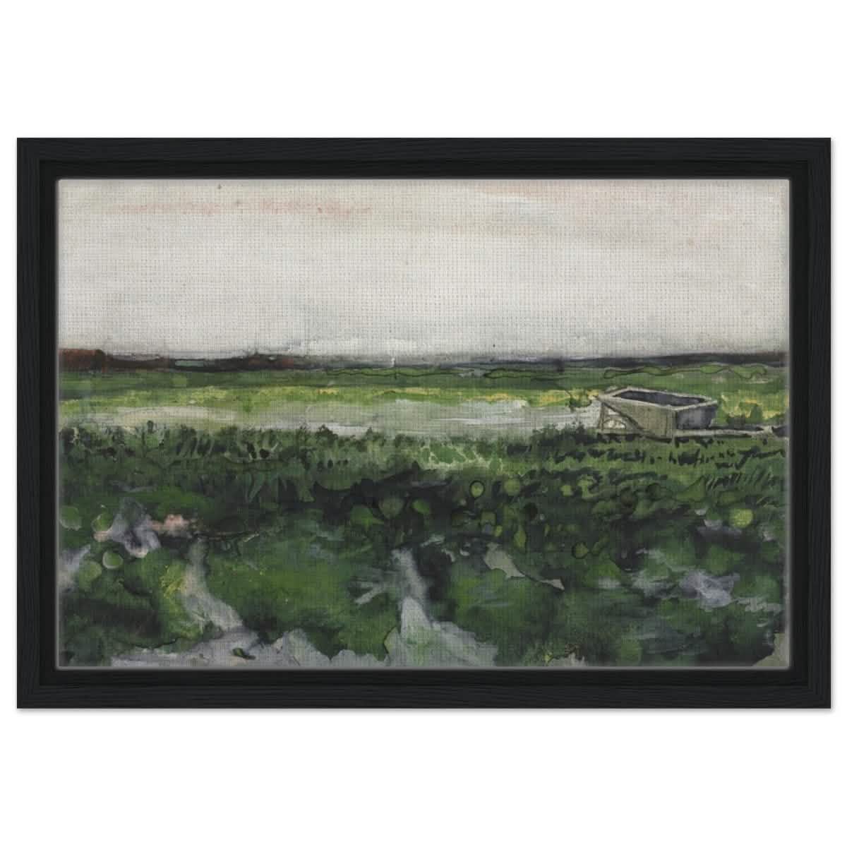 Landscape with Wheelbarrow (1883) by Vincent Van Gogh | Vintage wall art print - Framed Canvas - 30x45 cm / 12x18″ - Black frame