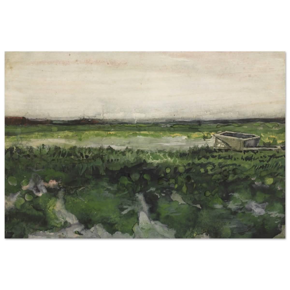Landscape with Wheelbarrow (1883) by Vincent Van Gogh | Vintage wall art print - Wood Prints - 30x45 cm / 12x18″ -