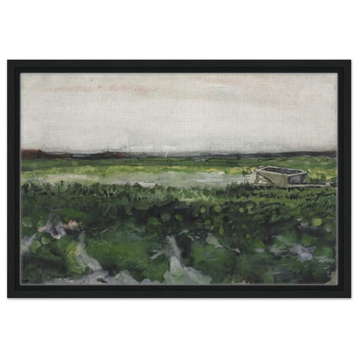 Landscape with Wheelbarrow (1883) by Vincent Van Gogh | Vintage wall art print - Framed Canvas - 40x60 cm / 16x24″ - Black frame