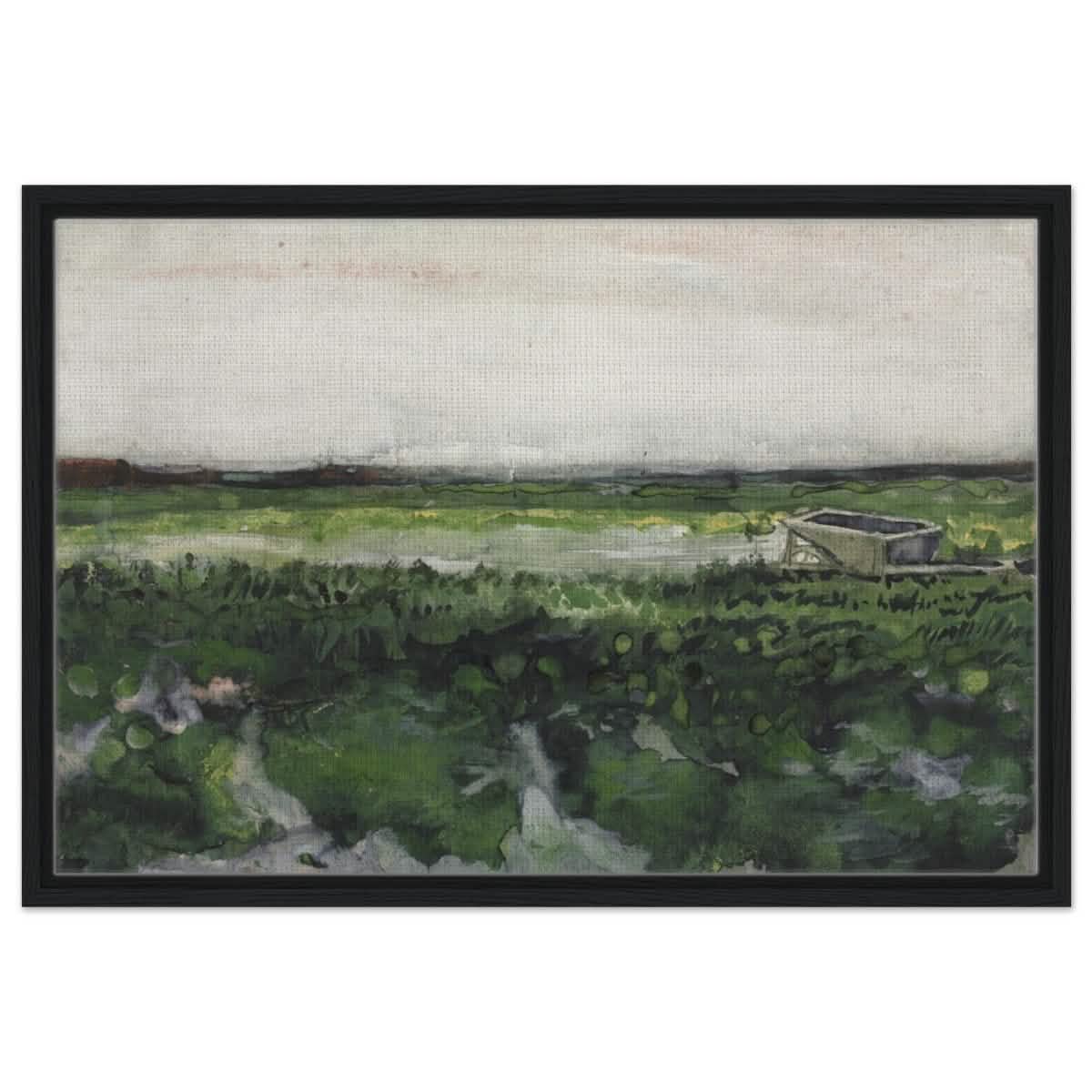 Landscape with Wheelbarrow (1883) by Vincent Van Gogh | Vintage wall art print - Framed Canvas - 50x75 cm / 20x30″ - Black frame