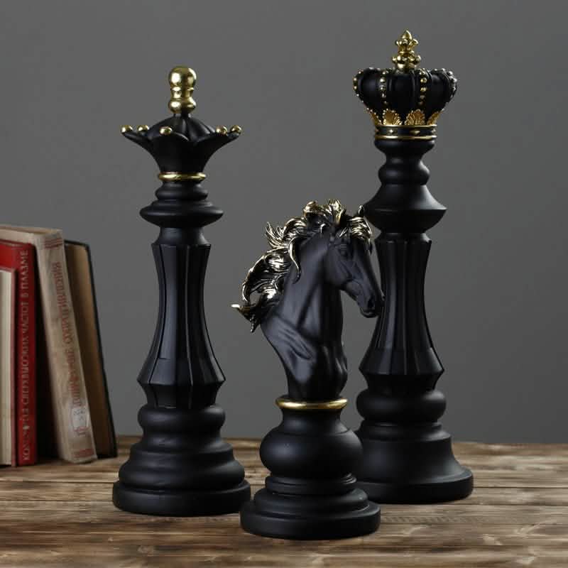 Large Resin Chess Piece Ornaments – King, Queen, Knight & Collectible Figurines - Black King Ornament -