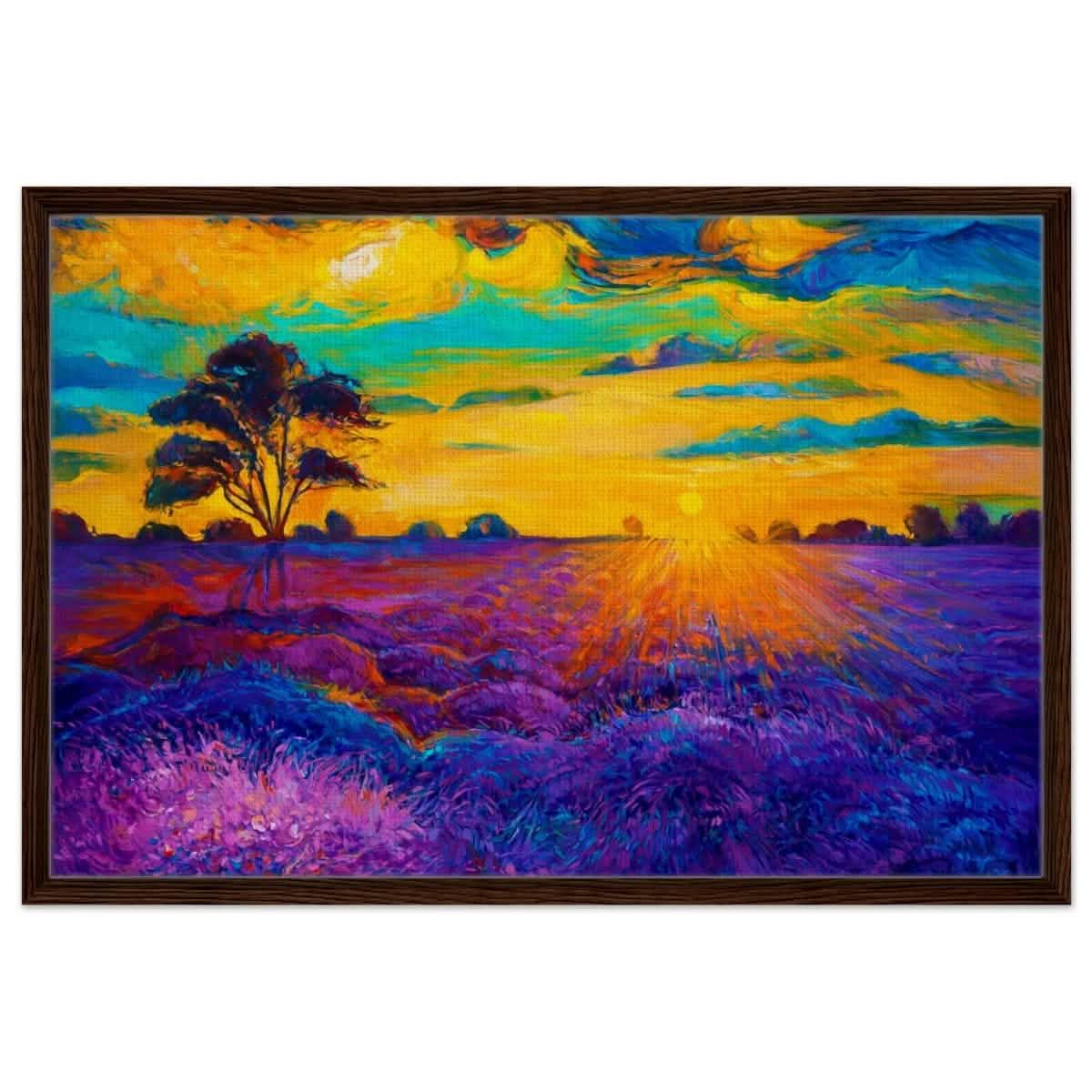 Lavender Radiance | Nature - Inspired Vibrant Wall Art | Abstract Realism - Framed Canvas - 30x45 cm / 12x18″ - Dark wood frame