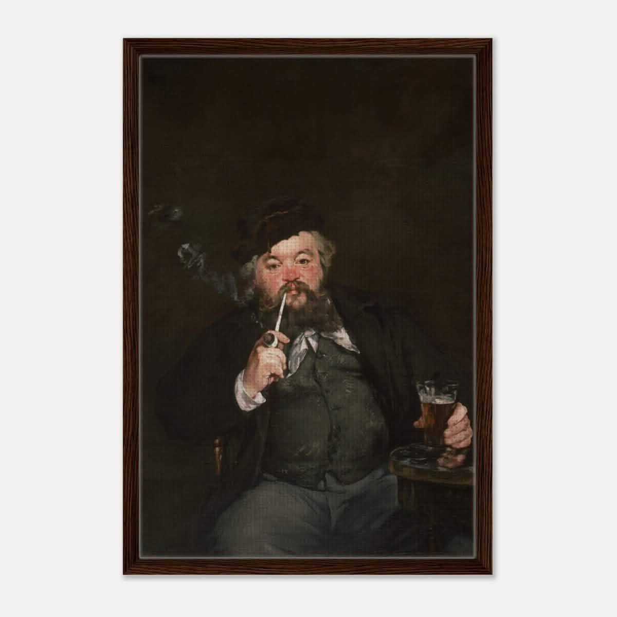 Le Bon Bock (1873) by Édouard Manet | The Good Pint | Vintage wall art print - Framed Canvas - 50x75 cm / 20x30″ - Dark wood frame