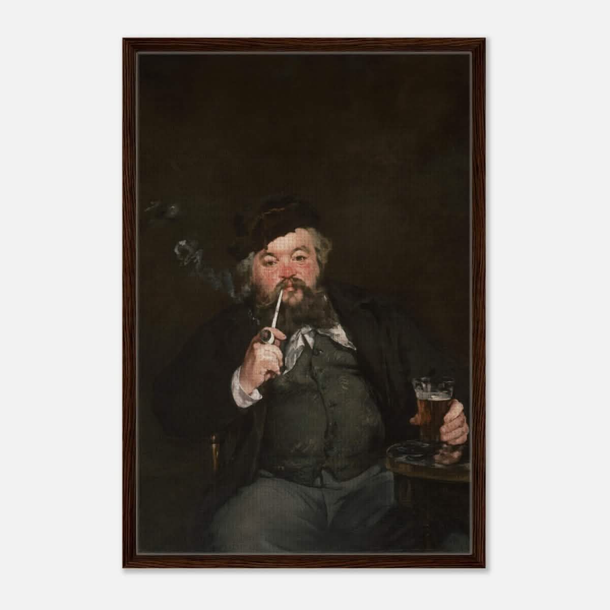 Le Bon Bock (1873) by Édouard Manet | The Good Pint | Vintage wall art print - Framed Canvas - 60x90 cm / 24x36″ - Dark wood frame
